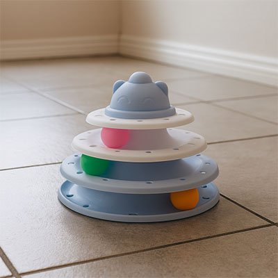 jouet pour chat blanc et bleu